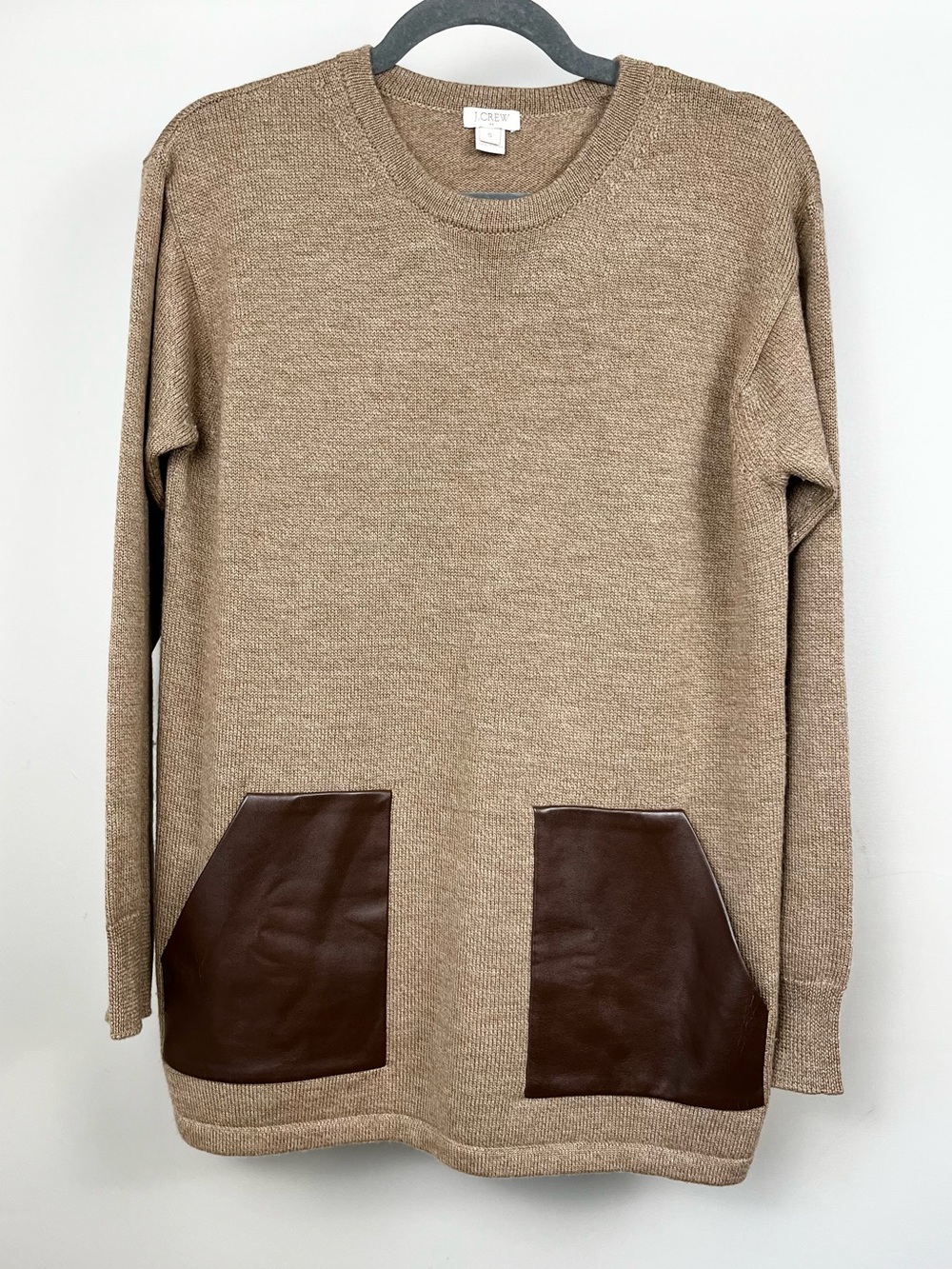 J. Crew Merino Wool Sweater w/Faux Leather Pockets